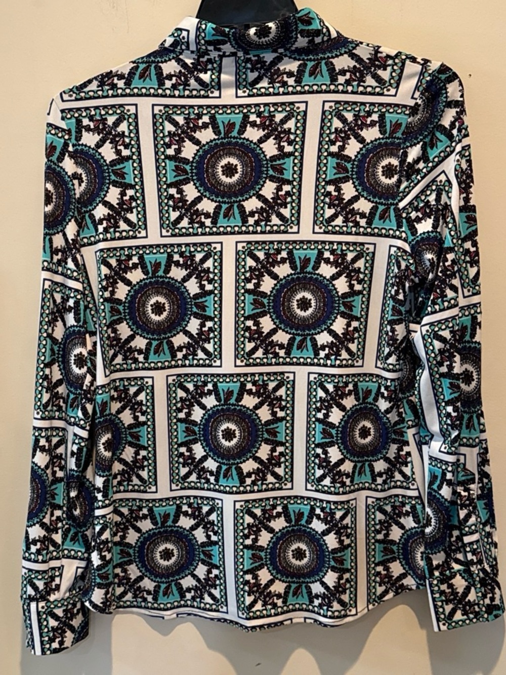 BCBGMaxAzria Teal, White and Black Printed Button-Down Shirt - Picture 2 of 3